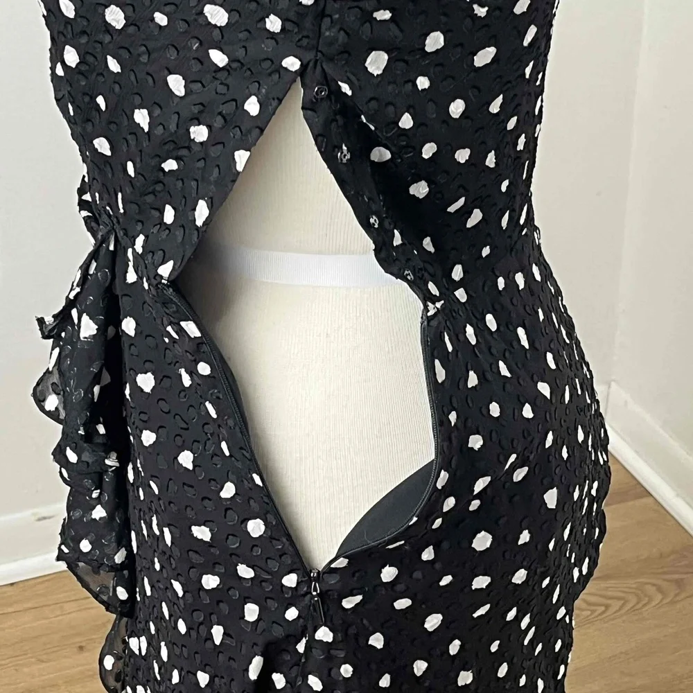 Rebecca Taylor Black Polka Dot Long‎ Sleeve V Neck Silk Faux Wrap Dress Size 4
